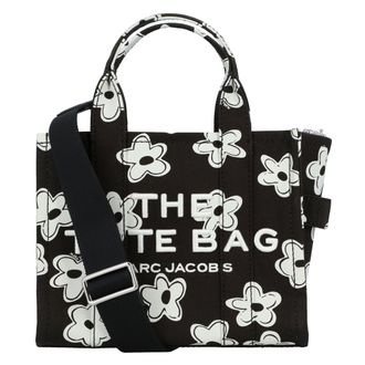 Marc Jacobs zwarte handtas The Small Tote Bag met bloemenprint en geborduurd logo, gemaakt van katoen, voor dames