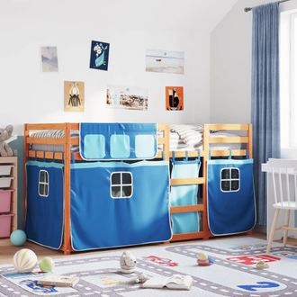 vidaXL Vidaxl - Litera Con Cortinas Madera Maciza De Pino Azul 90x200 Cm