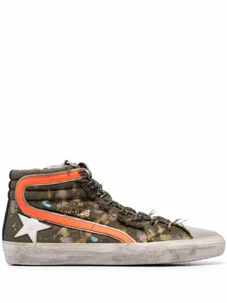Golden Goose Slide paint-splatter high-top sneakers - men - Fabric/Rubber/Fabric/Calf Leather/Calf Leather/Calf Suede - 41 - Green