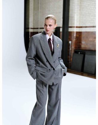 Asos Blazer doppiopetto con spalle scoperte e motivo pied de poule-Multicolore