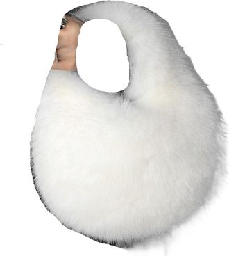 Generic Womens Plush Bags Fluffy Ladies Leather Hand Bag Classic Trendy Design Casual Vintage(Snowwhite)