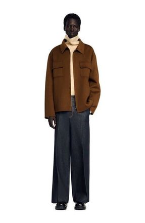 Sandro Zipped overshirt in Tobacco Brown at Nordstrom, Size Xx-Large