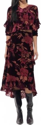 Adelyn Rae Ryanne Flutter Velvet Skirt In Burgundy