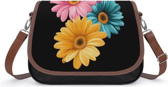 Generic Daisy Flower Crossbody Bag Womens Handbag PU Message Bags Shoulder Purse with Adjustable Strap