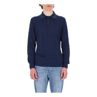 Barba Round-neck Knitwear, male, Blue, Size: 2XL Round-neck Knitwear