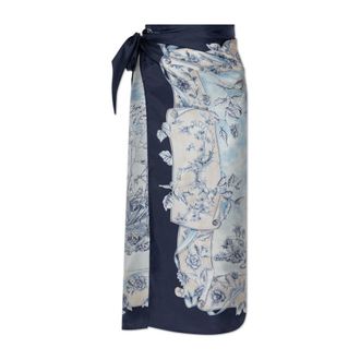Ferragamo Beachwear, female, Blue, Size: ONE SIZE Silk Pareo With Floral Motif
