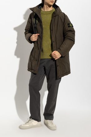 Stone Island Down Jacket With Hood, Mens, Green