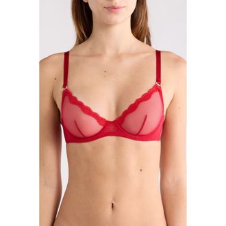 Fleur du Mal Sheer Tulle Demi Bra in Rouge at Nordstrom, Size 32Dd