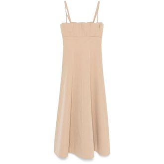 Philosophy di Lorenzo Serafini Kleedjes, Dames, Beige, 2Xs, Katoen, Midi Jurk met Geknoopte Bandjes