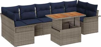 vidaXL Conjunto De Sof&aacute;s De Jard&iacute;n 8 Uds. Gris Y Azul Marino Vidaxl