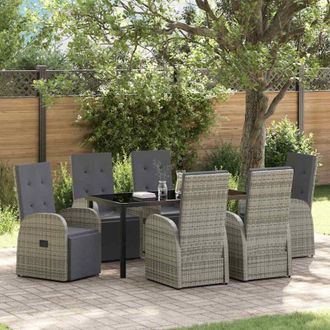 vidaXL Conjunto De Comedor De Jard&iacute;n 7 Pcs Gris Rat&aacute;n Sint&eacute;tico Vidaxl