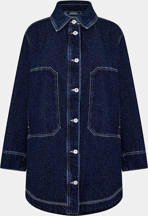 HUGO BOSS Hugo Womens Solid Patterned Full Button Denim Jacket with Front Pocket in Navy - Size 12 UK
