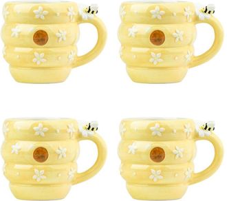 10 Strawberry Street Set of 4 Bees & Daisies Mugs
