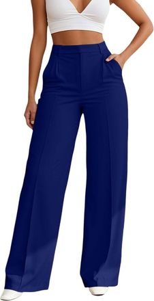 Generic 2025 Trousers Women Wide Leg Pants High Waisted Dressy Work Trousers Business Casual Palazzo Pants with Pockets (Blue, XL)