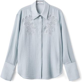 Mango Embroidered Semi Sheer Blouse in Blue at Nordstrom Rack, Size 8