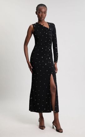 Karen Millen Womens Premium Slinky Crepe Embellished Cut Out Maxi Dress - Black - Size X-Small