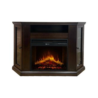 Dmora Dmora - Chimenea El&eacute;ctrica Alonte, Estufa El&eacute;ctrica, Hogar El&eacute;ctrico De Pared, Chimenea Moderna, Made In Italy, 126x78 H81 Cm, Marr&oacute;n