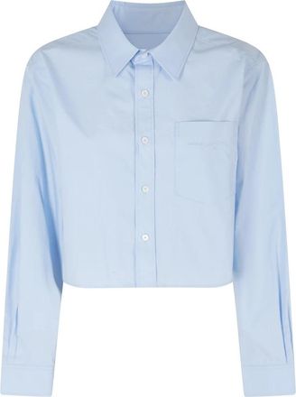 Alexander Wang Cropped Shirt met Geborduurd Logo - Dames - Overhemden - Blauw - S - Katoen - Overhemden