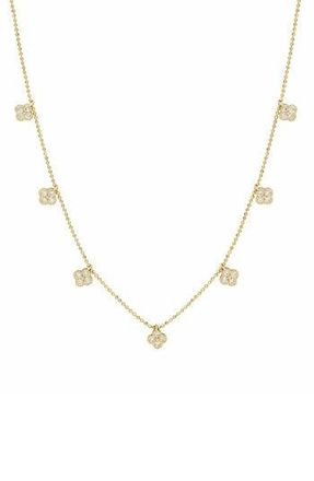 Suzy Levian Cubic Zirconia Pav&eacute; Clover Station Necklace in Yellow at Nordstrom Rack