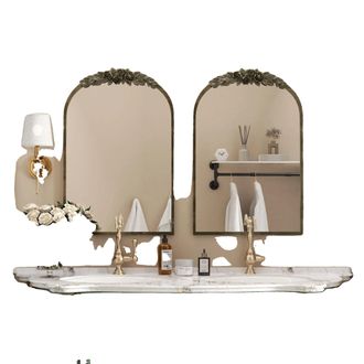 OEM Espejo De Pared Arqueado, Estilo Barroco, Acabado En Lat&oacute;n Dorado