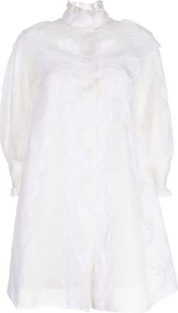Shiatzy Chen lace organza single-breasted coat - women - Mulberry Silk - 42 - White
