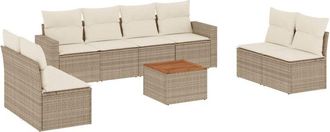 vidaXL Set De Sof&aacute;s De Jard&iacute;n 9 Pzas Con Cojines Rat&aacute;n Sint&eacute;tico Beige Vidaxl