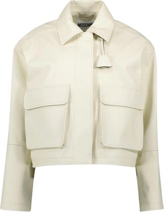 Moschino Stijlvolle witte leren jas - Dames - Zomerjassen - Wit - S - Jassen