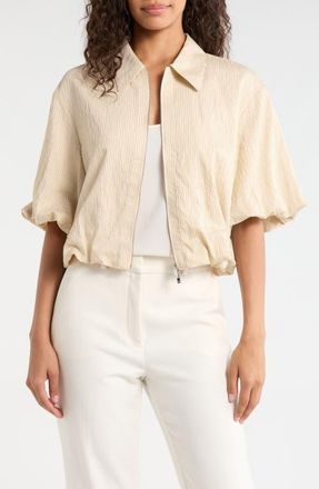Vince Camuto Stripe Crop Bubble Jacket in Birch at Nordstrom, Size Xx-Large