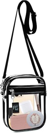 Generic Clear Crystal Crossbody Bag for Women, Transparent Stadium Approved Bag Purse Wallet with Front Pockets for Sports Concerts Festival (S Black)