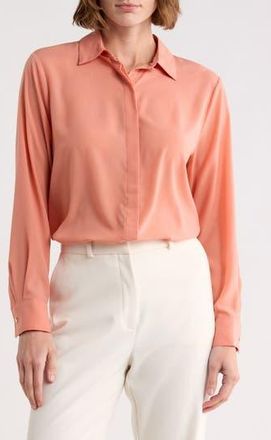 T Tahari Hidden Placket Long Sleeve Shirt in Light Coral at Nordstrom Rack, Size X-Large