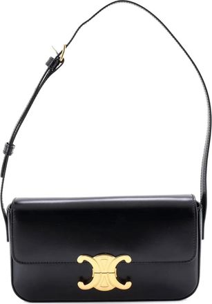 Celine Borsa a spalla Triomphe East-West in pelle di vitello liscia - Nero