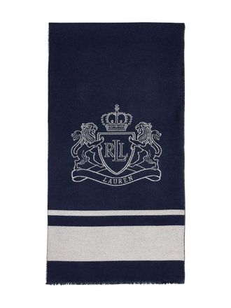 Lauren Ralph Lauren logo striped scarf - women - Polyester/Acrylic/Nylon/Wool - One Size - Blue