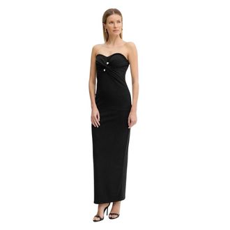 Fracomina Kleedjes, Dames, Zwart, XL, Polyester, Slim Bandeau Maxi Jurk