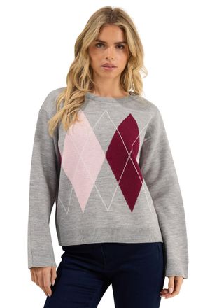 M&Co Petites Petite Argyle Jumper - Womens Grey
