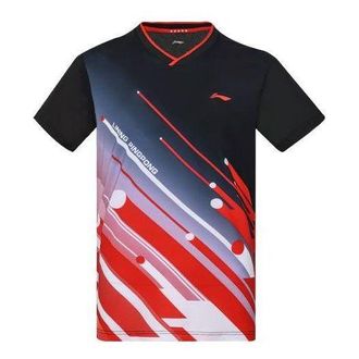 Li-Ning National Team Table Tennis Jersey T-Shirt Black Red AAYS017-1