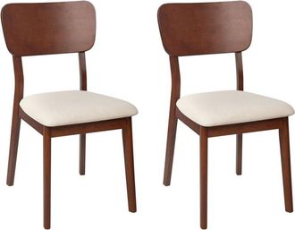 Beliani Comfortable Set of 2 Dining Chairs Upholstered Seat Dark Wood Light Beige Minier