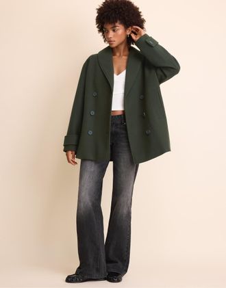 Stradivarius cappotto corto con collo sciallato color khaki-Verde