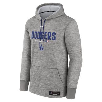 Nike Mens Los Angeles Dodgers Authentic Collection Nike Therma MLB Pullover Hoodie in Grey | NAC303BOLD-RMG