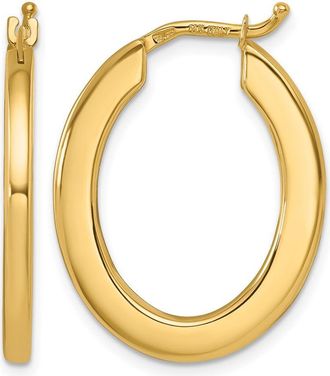 Diamond2Deal 14K Gold Polished 2.3mm Square Tube Oval Shape Hoop Earrings