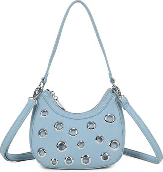 Generic Womens Faux Leather Shoulder Bag with Silver Eyelets, Grey Hobo Style Handbag with Crossbody Strap (Blue)