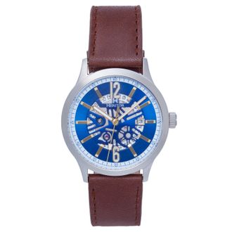 Heritor Mens Dayne Leather-Band Watch w/Date - White/Blue Stainless Steel - One Size