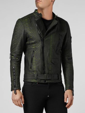 Philipp Plein Giacca biker in pelle di serpente