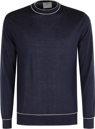 Eleventy Blauwe Zijdeblend Ronde Hals Trui - Heren - Ronde hals truien - Blauw - L - Wol - Truien & Vesten