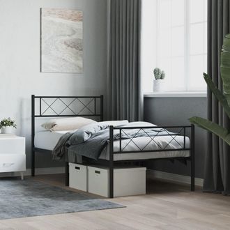 vidaXL Estructura Cama Sin Colch&oacute;n Con Estribo Metal Negro 107x203 Cm Vidaxl
