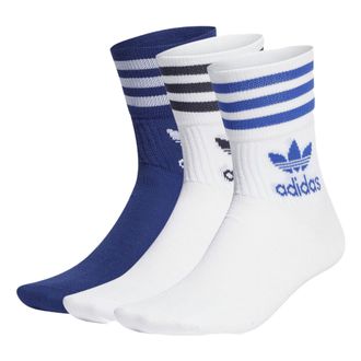 adidas Mid-Cut Crew Socks - 3 Pairs White Blue IB9387