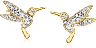 Ross-Simons Diamond Hummingbird Stud Earrings in 18kt Gold Over Sterling
