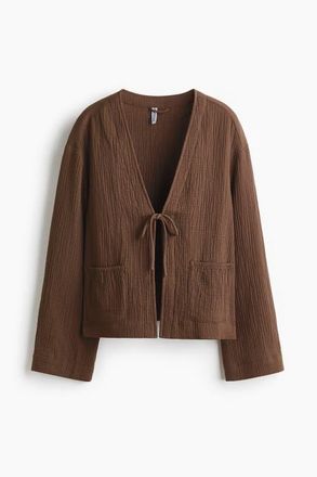 H&M Tie-front muslin jacket in Dark Brown at Nordstrom, Size X-Small
