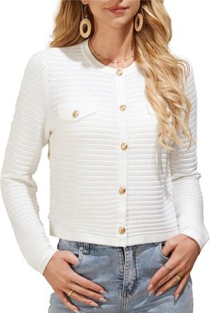 Grace Karin Womens Cardigan Button Long Sleeve Crew Neck Knitwear Summer Sweater Cardigans White XXL