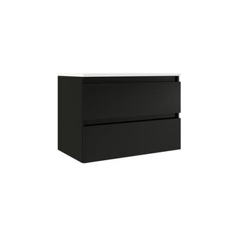 Saniclass Chacito Badkamermeubelset - 80x40x55cm - ondiep - 2 lades - greeploos - wastafel glans wit - 1 kraangat - mat zwart