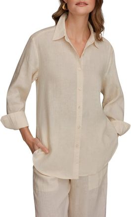 DKNY Linen Button-Up Shirt in Buttercream at Nordstrom, Size X-Large
